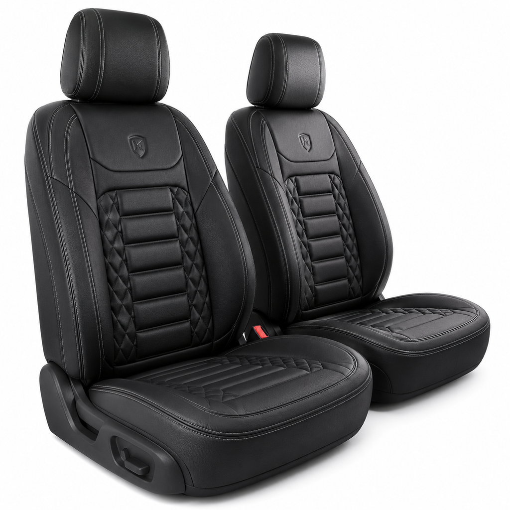 Universal Car Seat Covers – Premium Leather Look Front Seat Covers – Black | Crest & Road