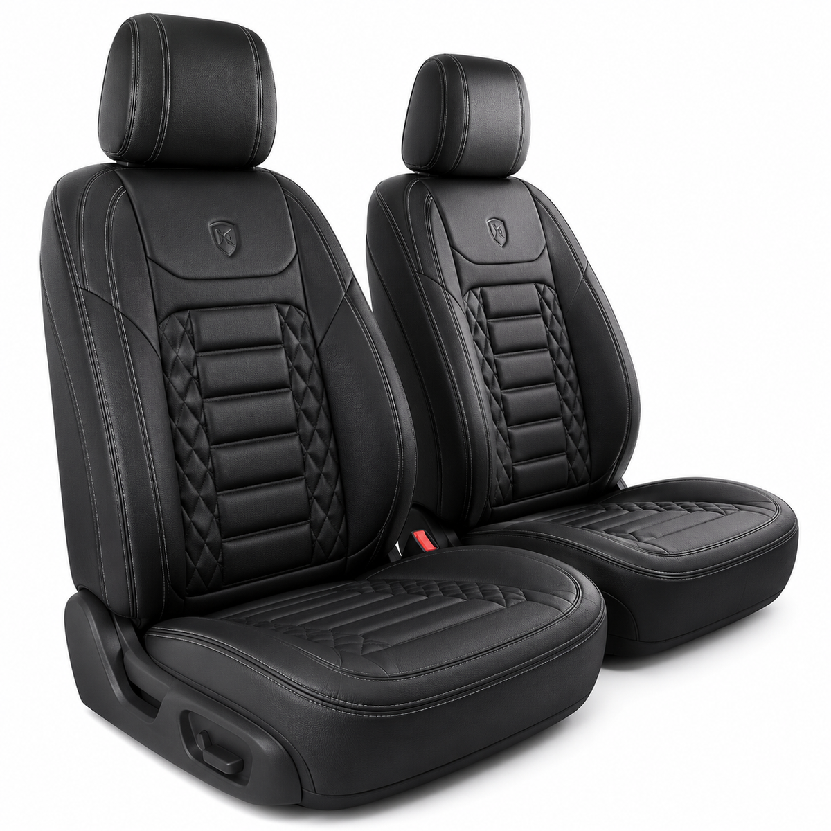 Universal Car Seat Covers – Premium Leather Look Front Seat Covers – Black | Crest & Road